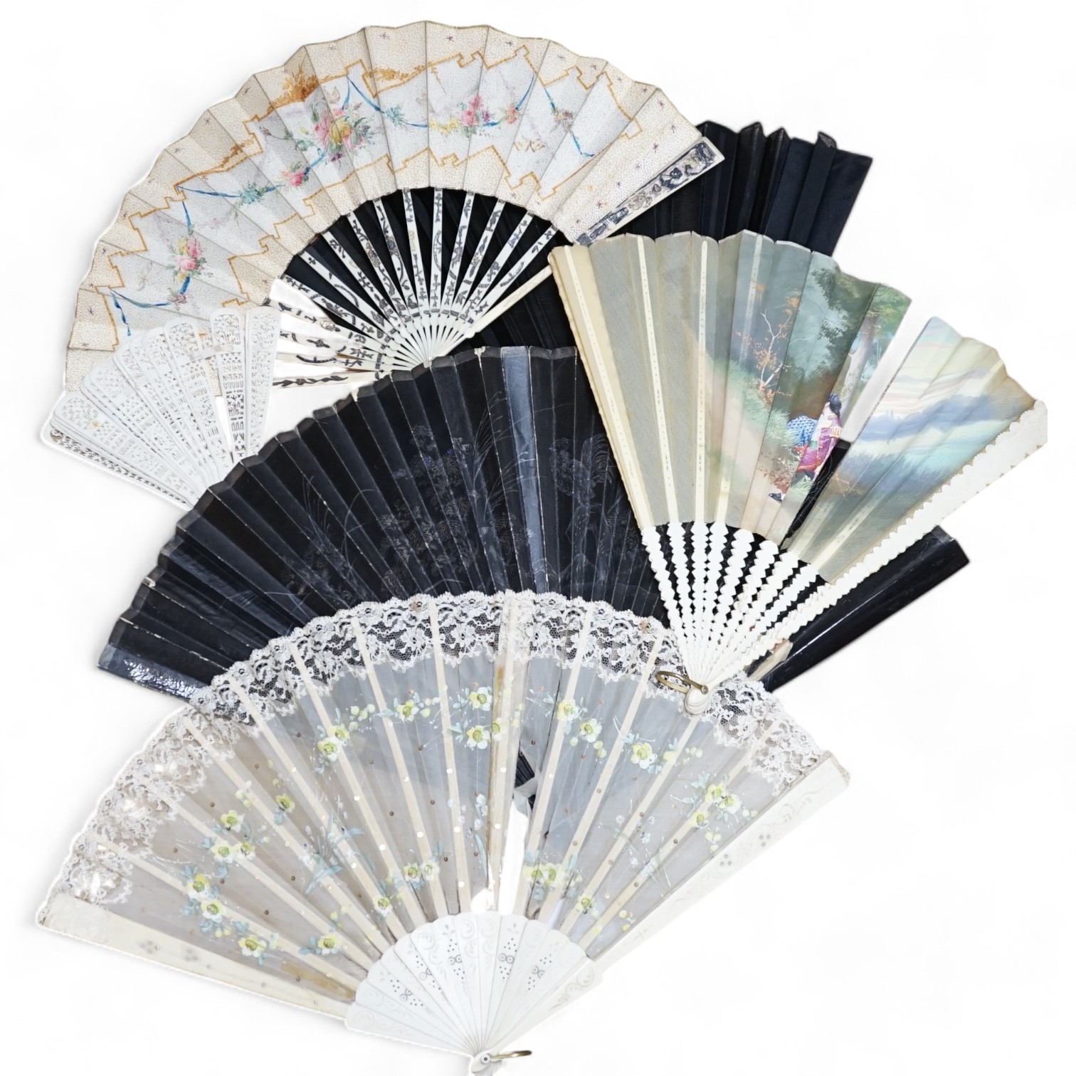 A collection of various bone and other fans. Condition - varies